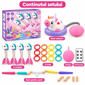 Set de joaca activa 3 in 1 Unicorn, cu muzica, telecomanda, 4 rachete si 12 inele - Img 5