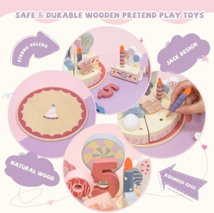 Set de joaca tort aniversar din lemn cu accesorii si decoratiuni - Img 5