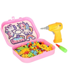 Set jucarii de constructie cu bormasina, 285 piese, Unicorni