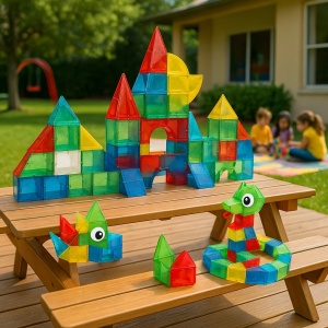 Set STEM jucarii magnetice de construit forme, animale, structuri geometri - 72 piese