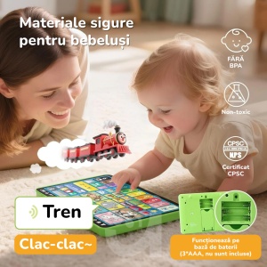 Tableta 3 in 1 in limba romana, cu activitati educative, logopedice si de asociere pentru copii, Verde