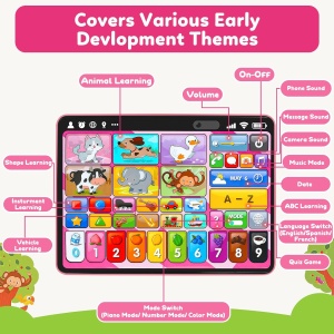 Tableta interactiva 3 in 1 pentru copii, jucarie logopedica si muzicala, roz
