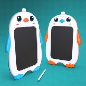 Tableta LCD cu buton stergere, Pinguinul Vesel, Albastru