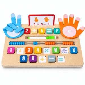 Tablita multifunctionala din lemn – Numaram pe degete, descoperim cifrele, desenam si exersam calculele