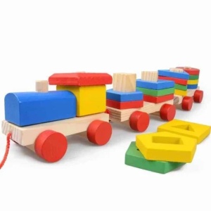 Trenulet de tras din lemn cu sortator 19 forme geometrice, Happy Train