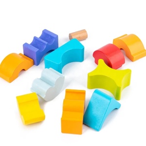 Turn de constructie si stivuire Montessori din lemn, 12 piese - Img 3