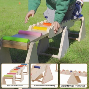 Balansoar din lemn multifunctional 2 in 1, cu barna de echilibru si elemente colorate, 3–6 ani - Img 2