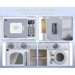 Bucatarie pentru copii din lemn MDF, masina de spalat, cuptor cu microunde si accesorii incluse