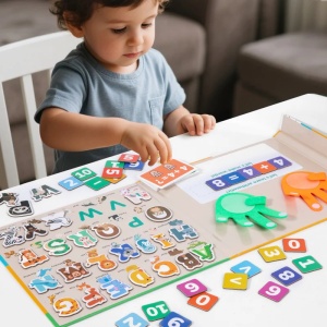 Carte educativa multifunctionala cu numarare pe degete, litere si puzzle magnetic, 53 piese - Img 2