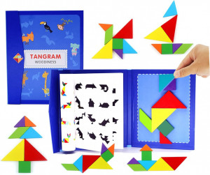 Carte magnetica puzzle Tangram 7 piese mari, 96 modele