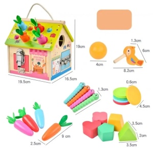 Casuta educativa din lemn 8 in 1 cu activitati Montessori - Morcovi