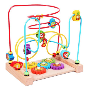 Circuit motricitate Montessori 2 in 1 din lemn cu roti zimtate, Fructe