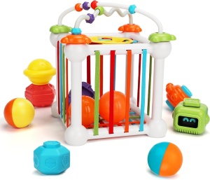 Cub senzorial bebelusi cu benzi elastice, circuit si forme de sortat - Sensory