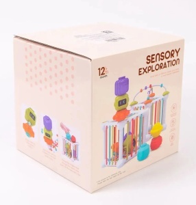 Cub senzorial bebelusi cu benzi elastice, circuit si forme de sortat - Sensory