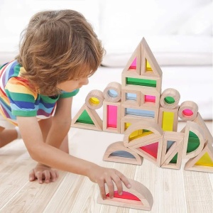 Cuburi senzoriale de construit, Kaleidoscop, lemn, 24 piese
