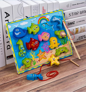 Joc de motricitate 3 in 1, pescuit, snuruit si sortare, Ocean