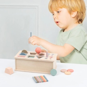 Joc educativ 3 in 1 cutia permanentei cu forme de sortat
