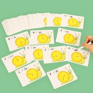 Joc educativ pentru invatarea ceasului cu carduri reutilizabile si ceas analog, 72 piese