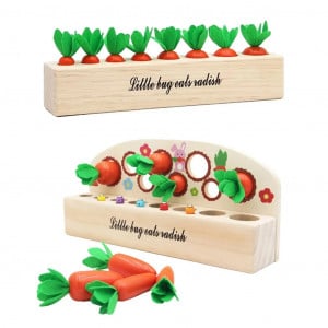 Joc Montessori din lemn, sortare pe dimensiuni si pescuit magnetic, Morcovi