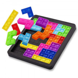 Joc tetris 2 in 1 puzzle pop-it, 24 piese din silicon, Multicolor
