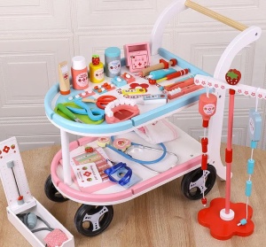Jucarie din lemn carucior medical cu 30 de accesorii - Img 2