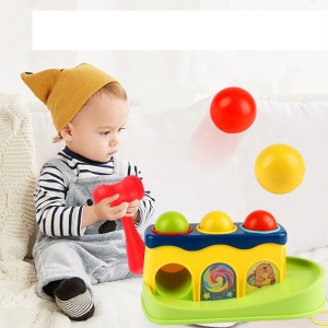 Jucarie interactiva cu 3 bilute si ciocanel pentru bebelusi - Huanger
