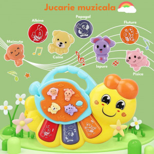 Jucarie interactiva muzicala cu functii si lumini, Orga Omida, Galben
