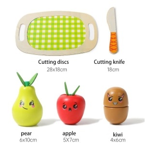 Jucarie set de feliat din lemn cu 8 fructe, tocator si accesorii - Img 5