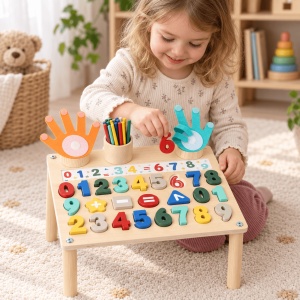 Masuta Montessori din lemn, forme geometrice si numarare pe degete - Cifre - Img 2