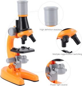 Microscop pentru copii, STEM, marire pana la 1200x - Portocaliu