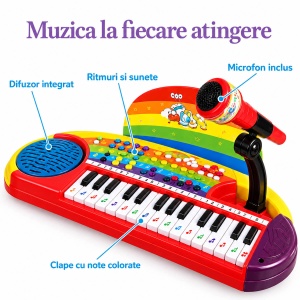 Orga muzicala pentru copii cu microfon si scaunel – 32 de clape - Img 6
