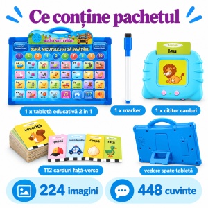 Pachet educativ cu tableta 2 in 1 in limba romana si cititor de carduri bilingv – Litere, cuvinte si scriere - Img 7