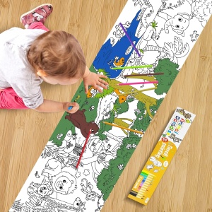 Plansa de colorat pentru copii rulou 200 x 30 cm, 12 creioane colorate