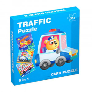 Puzzle 6 in 1 cu piese mari si imagine asociere, Vehicule