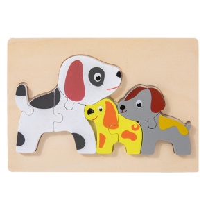 Puzzle din lemn cu piese groase, Familia animalutelor