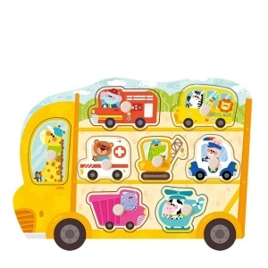 Puzzle incastru din lemn cu buton cu imagine de asociere