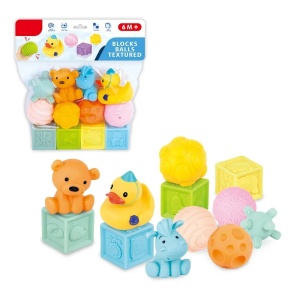 Set 12 jucariie senzoriale si de baie, animalute, cuburi si mingiute