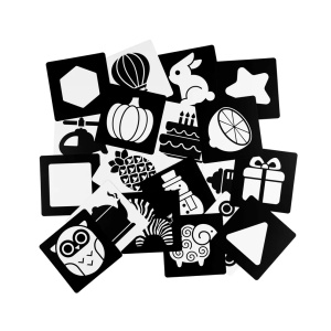 Set 40 imagini stimulare vizuala si cognitiva bebelusi, carduri alb-negru, 1-3 luni, Iepuras