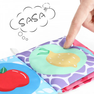 Set 6 carti textile pentru stimulare vizuala si senzoriala, 0-12 luni