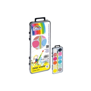 Set acuarele pe baza de apa, 12 culori, paletar, pensula, Fiorello