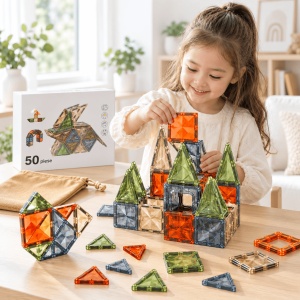 Set constructii magnetice, piese translucide in culori naturale, Onshine – 50 piese - Img 3