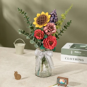 Set creativ DIY floare decorativa din lemn pentru asamblare si pictura, 121 piese - Trandafir roz - Img 5
