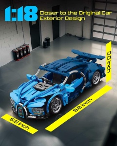 Set de constructie masina cu 423 piese, sistem pull-back, scara 1:18 - Masinuta albastra