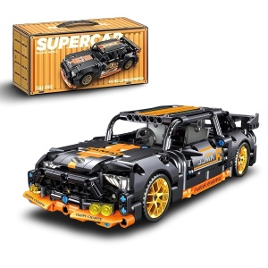 Set de constructie Masina de curse Supercar, cu mecanism pull-back si usi functionale – 470 piese