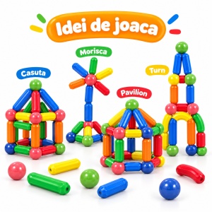 Set de constructii magnetice 3D, Magnetic Sticks, bile si tije colorate – 64 piese - Img 5
