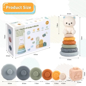 Set de joaca 2 in 1 cuburi moi si inele de stivuire, Ursulet