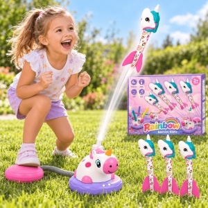 Set de joaca activa 3 in 1 Unicorn, cu muzica, telecomanda, 4 rachete si 12 inele - Img 2