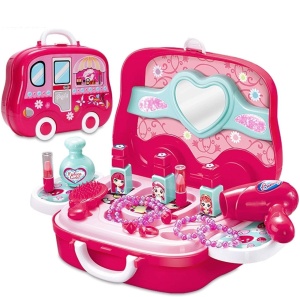 Set de joaca pentru fete, valiza oglida, bijuterii, feohn si accesorii
