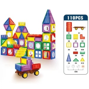 Set educativ de constructie cu piese magnetice, Magna Blocks, 110 piese