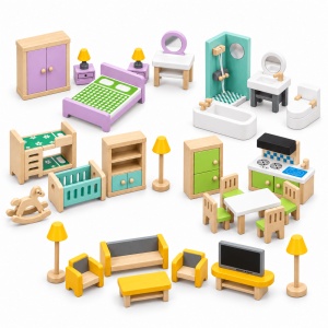 Set mobilier din lemn pentru papusi, 27 piese – 5 camere de amenajat - Img 8